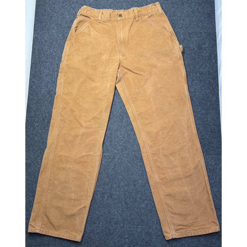 Carhartt B11-BRN Mens Brown Washed Duck Work Dungaree Pants 33x32 Loose Fit